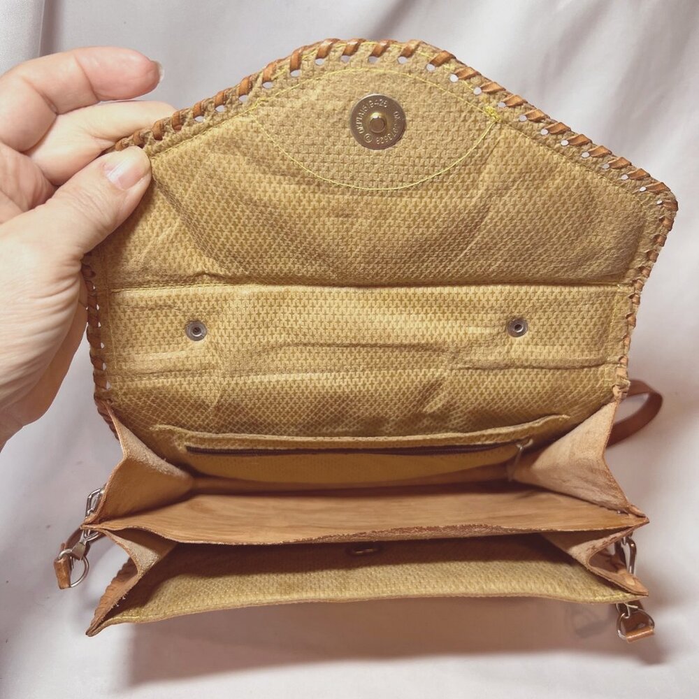 Costa Rica Leather Vintage Shoulder/Crossbody Bag-Removable Strap-Camel/Tan-Rose - Picture 12 of 15
